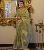 Pista Tissue Shimmer With Zari Weaving Work Saree