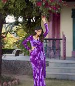 purple Chiffon With Floral Printed saree