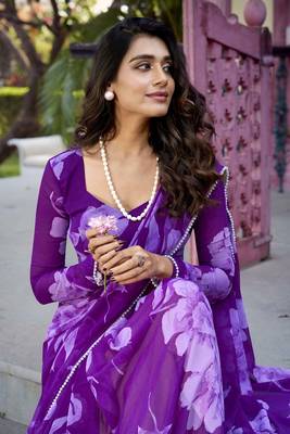 purple Chiffon With Floral Printed saree 2