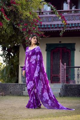 purple Chiffon With Floral Printed saree 6