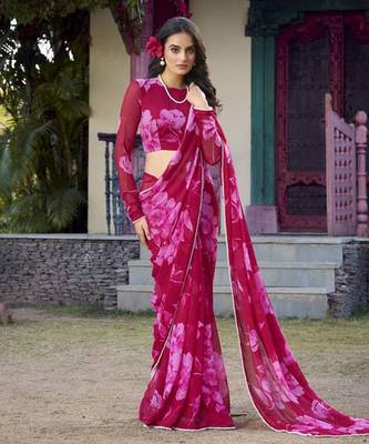 Pink Chiffon With Floral Printed saree 1