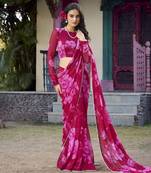 Pink Chiffon With Floral Printed saree