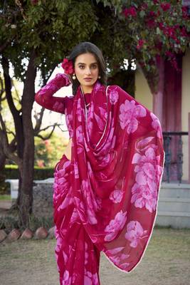 Pink Chiffon With Floral Printed saree 2