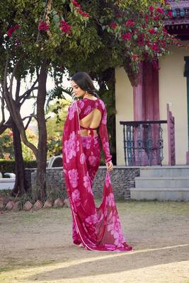 Pink Chiffon With Floral Printed saree 3