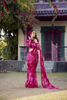 Pink Chiffon With Floral Printed saree 5