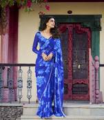 blue Chiffon With Floral Printed saree