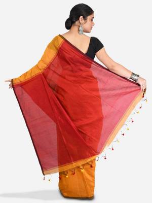 Cotton blend mustrad yellow handloom saree 4