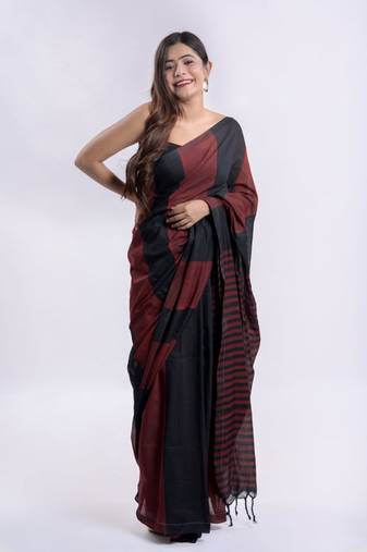 Handspun cotton multi handloom saree