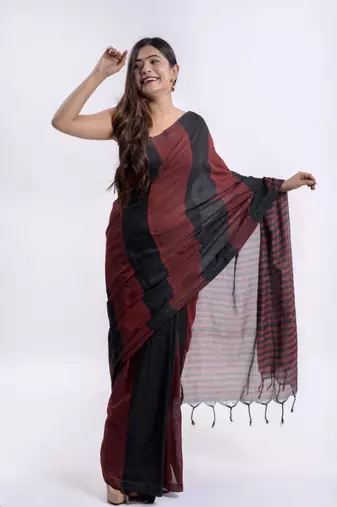 Handspun cotton multi handloom saree