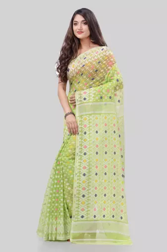 Corton blend lime green jamdani saree