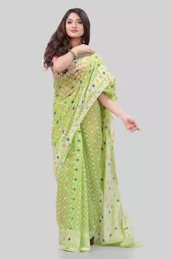 Corton blend lime green jamdani saree