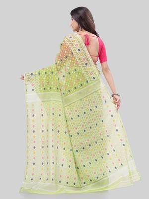 Corton blend lime green jamdani saree 5