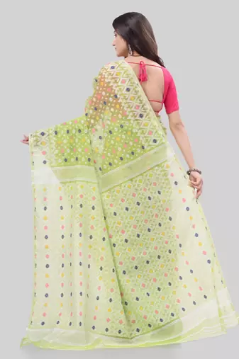 Corton blend lime green jamdani saree