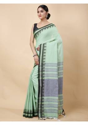 Cotton handloom sage green tangail saree 1