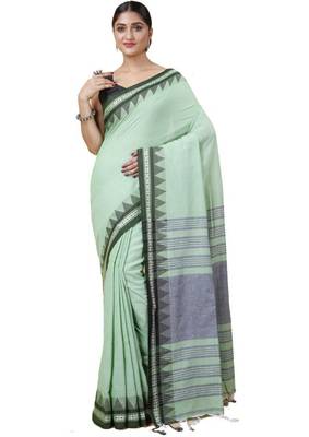Cotton handloom sage green tangail saree 2