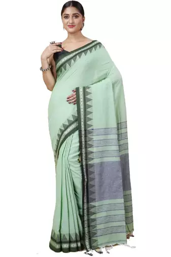 Cotton handloom sage green tangail saree