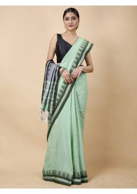 Cotton handloom sage green tangail saree 3