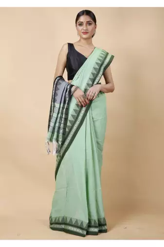 Cotton handloom sage green tangail saree