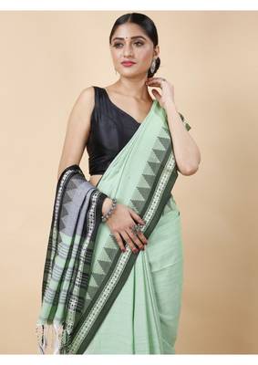 Cotton handloom sage green tangail saree 4