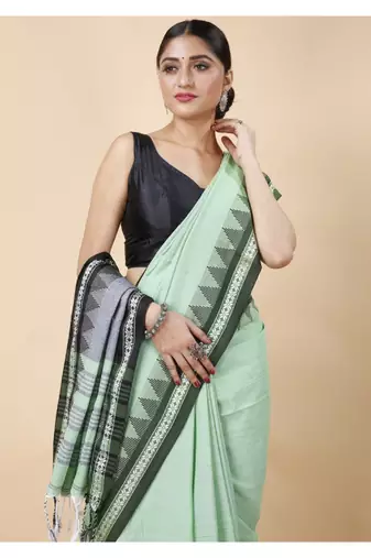 Cotton handloom sage green tangail saree