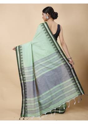Cotton handloom sage green tangail saree 5