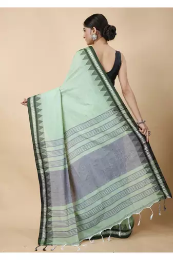 Cotton handloom sage green tangail saree