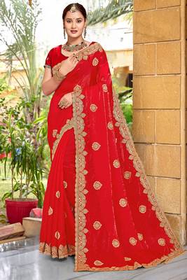 Red Zari Embroidered Two Tone Art Silk Saree With Matching Blouse Piece 1