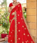 Red Zari Embroidered Two Tone Art Silk Saree With Matching Blouse Piece