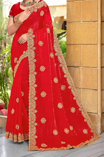 Red Zari Embroidered Two Tone Art Silk Saree With Matching Blouse Piece