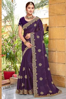 Purple Zari Embroidered Two Tone Art Silk Saree With Matching Blouse Piece 1