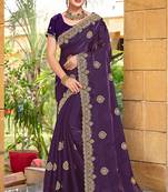 Purple Zari Embroidered Two Tone Art Silk Saree With Matching Blouse Piece