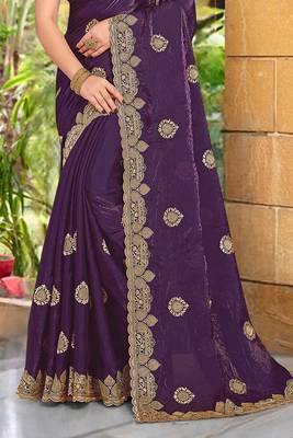 Purple Zari Embroidered Two Tone Art Silk Saree With Matching Blouse Piece 4