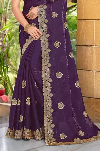 Purple Zari Embroidered Two Tone Art Silk Saree With Matching Blouse Piece