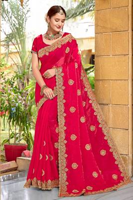 Magenta Zari Embroidered Two Tone Art Silk Saree With Matching Blouse Piece 1