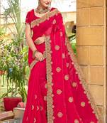 Magenta Zari Embroidered Two Tone Art Silk Saree With Matching Blouse Piece