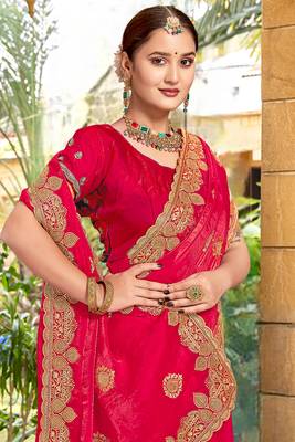 Magenta Zari Embroidered Two Tone Art Silk Saree With Matching Blouse Piece 2