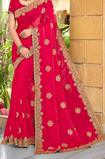 Magenta Zari Embroidered Two Tone Art Silk Saree With Matching Blouse Piece