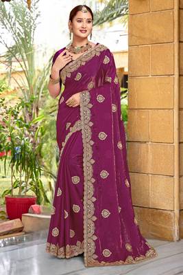 Wine Zari Embroidered Two Tone Art Silk Saree With Matching Blouse Piece 1