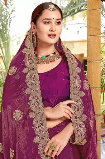 Wine Zari Embroidered Two Tone Art Silk Saree With Matching Blouse Piece