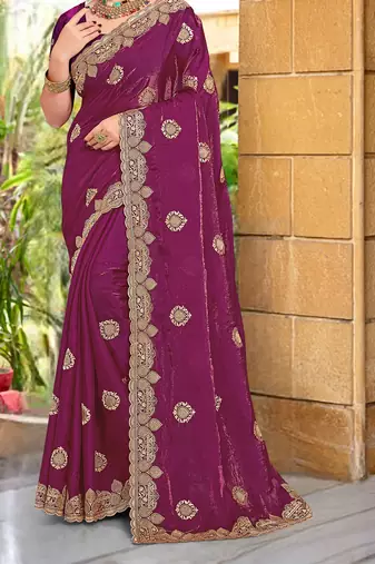 Wine Zari Embroidered Two Tone Art Silk Saree With Matching Blouse Piece