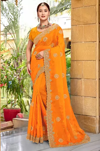 Mustard Zari Embroidered Two Tone Art Silk Saree With Matching Blouse Piece