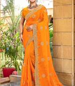 Mustard Zari Embroidered Two Tone Art Silk Saree With Matching Blouse Piece