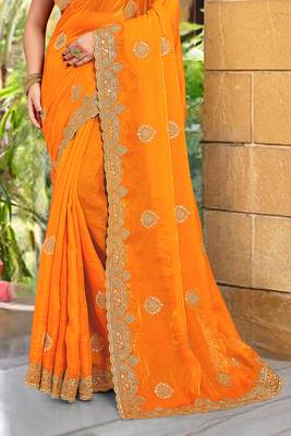 Mustard Zari Embroidered Two Tone Art Silk Saree With Matching Blouse Piece 4