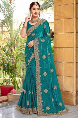 Turquoise Zari Embroidered Two Tone Art Silk Saree With Matching Blouse Piece 1