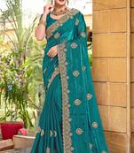 Turquoise Zari Embroidered Two Tone Art Silk Saree With Matching Blouse Piece