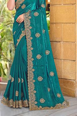 Turquoise Zari Embroidered Two Tone Art Silk Saree With Matching Blouse Piece 4