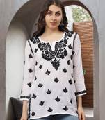 White hand embroidered modal lucknowi chikankari kurti