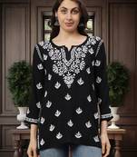 Black hand embroidered modal lucknowi chikankari top