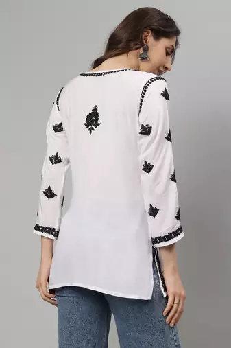 White hand embroidered modal lucknowi chikankari kurti