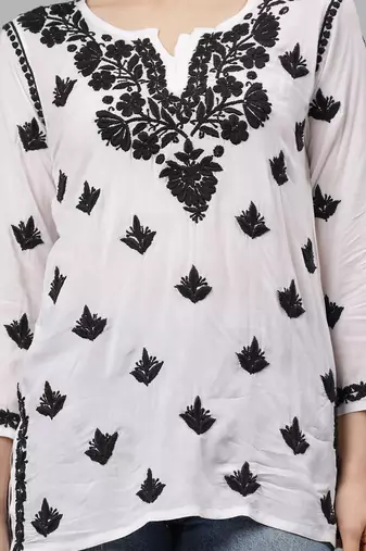 White hand embroidered modal lucknowi chikankari kurti